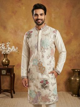 Jompers - White Silk Blend Embroidered Kurta