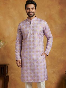 Jompers - Lavender Men Cotton Blend Foil Print Kurta