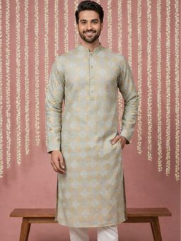 Jompers - Green Men Cotton Blend Foil Print Kurta