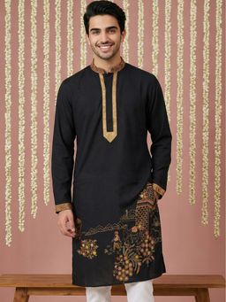 Jompers - Black Men Embroidered Silk Blend Kurta
