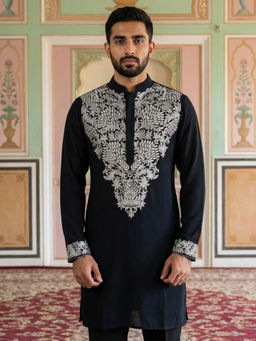 Jompers - Navy Blue Japanese Fabric Embroidered Kurta