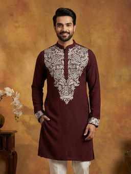 Jompers - Maroon Japanese Fabric Embroidered Kurta