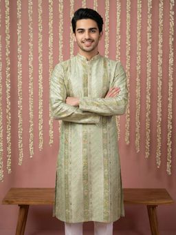 Jompers - Green Men Silk Blend Embroidered Kurta