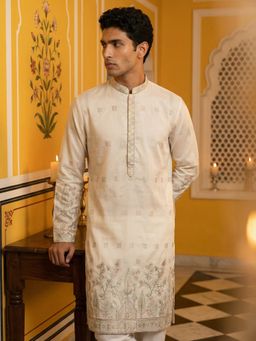 Jompers - White Men Silk Blend Embroidered Kurta