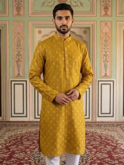 Jompers - Mustard Classic Ethnic Print Cotton Blend Kurta