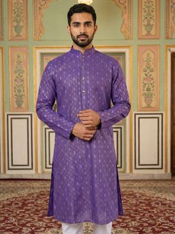 Jompers - Purple Classic Ethnic Print Cotton Blend Kurta