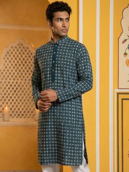 Jompers - Teal Embroidered Cotton Blend Kurta