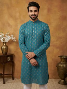 Jompers - Teal Classic Cotton Blend Foil Print Kurta