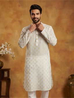 Jompers - White Classic Cotton Blend Foil Print Kurta