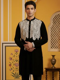 Jompers - Black Silk Blend Embroidered Kurta