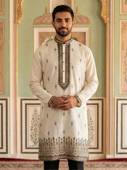 Jompers - Off White Men Embroidered Silk Blend Kurta