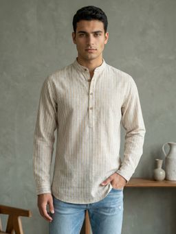 Jompers - Men’S Beige Striped Short Kurta