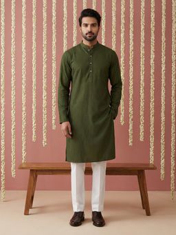 Jompers - Olive Embroidered Kurta with Pyjama