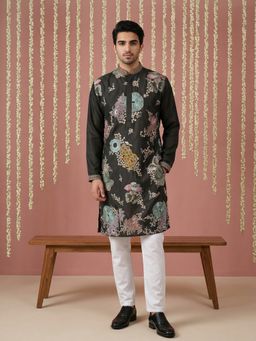 Jompers - Black Silk Blend Embroidered Kurta with Pyjama