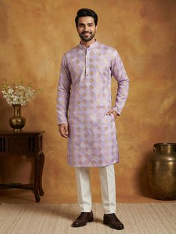 Jompers - Lavender Men Cotton Blend Geometric Foil Kurta with Pyjama