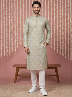 Jompers - Green Men Cotton Blend Geometric Foil Kurta with Pyjama