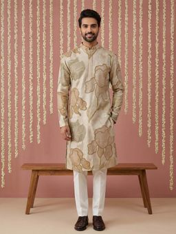 Jompers - Beige Silk Blend Embroidery and Kurta with Pyjama
