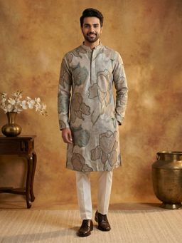 Jompers - Grey Silk Blend Embroidery and Kurta with Pyjama
