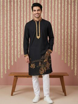 Jompers - Black Men Embroidered Silk Blend Kurta with Pyjama