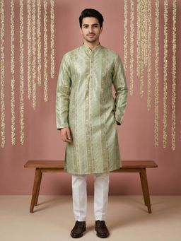 Jompers - Green Men Silk Blend Embroidered Kurta with Pyjama