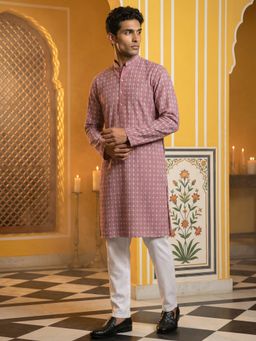 Jompers - Pink Embroidered Cotton Blend Kurta with Pyjama