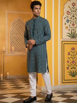 Jompers - Green Embroidered Cotton Blend Kurta with Pyjama