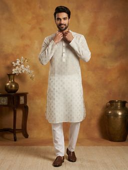 Jompers - White Classic Cotton Blend Foil Print Kurta with Pyjama
