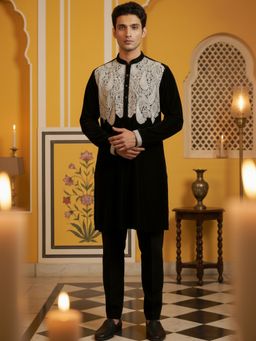 Jompers - Black Silk Blend Embroidered Kurta with Pyjama