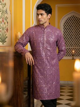 Jompers - Purple Silk Blend Designer Embroidered Kurta