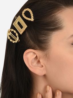 Zaveri Pearls - Set of 3 Gold Tone Contemporary Hair Pins ZPFK12093