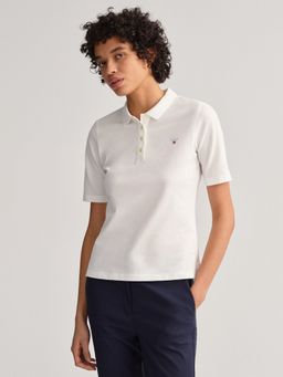 GANT - Women Solid White Polo T-Shirt