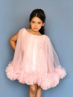 Pink Cow - Peach Pompom Flared Knee Length Dress