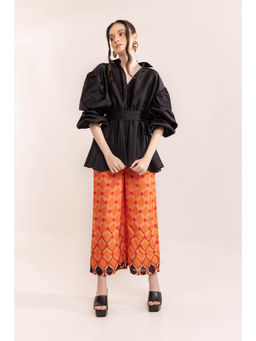 Kaori By Shreya - Women Printed Relaxed High-Rise Orange Trouser