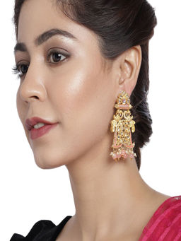 Accessher - Pink Lightwieight Elegant Kundan Earrings With Enamel Details Embellished With Kundan