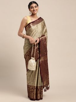 Vastranand - Golden Woven Design Banarasi Saree with Unstitched Blouse