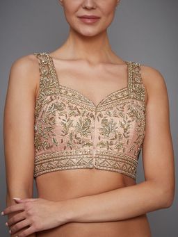RI.Ritu Kumar - Peach Muktika Embroidered Silk Blouse