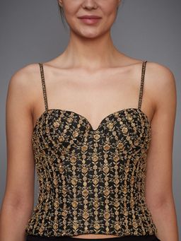 RI.Ritu Kumar - Black Begum Silk Corset Blouse