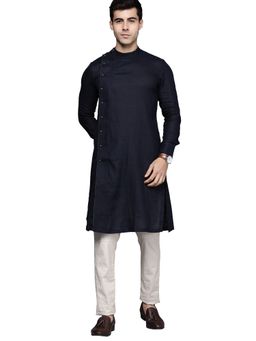 Manyavar - Blue Linen Casual Kurta