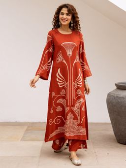 Autumnlane - Bakul Vermillion Printed Cotton Kurta & Palazzo (Set of 2)