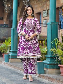 Autumnlane - Pavitra Plum Ikat Print Cotton Co-Ord (Set of 2)