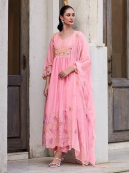 Autumnlane - Rubina Rose Cotton Mul Premium Anarkali Kurta with Pant & Dupatta (Set of 3)