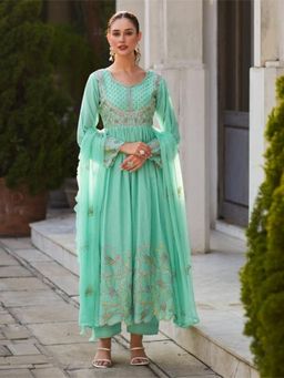 Autumnlane - Rubina Seafoam Cotton Mul Premium Anarkali Kurta with Pant & Dupatta (Set of 3)