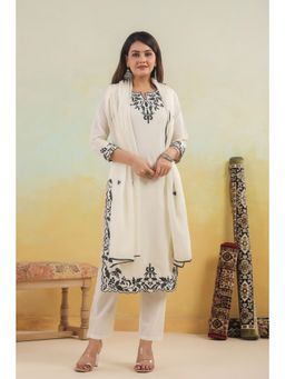 Autumnlane - Sagarika Ink Embroidered Cotton Kurta with Pant & Dupatta (Set of 3)