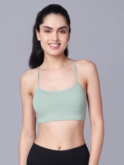 Sillysally - Pista Green Padded Bralette with Lace