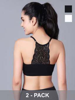 Sillysally - Multi-Color Padded Bralette with Lace (Pack Of 2)