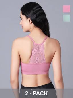 Sillysally - Multi-Color Padded Bralette with Lace (Pack Of 2)