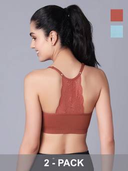 Sillysally - Multi-Color Padded Bralette with Lace (Pack Of 2)