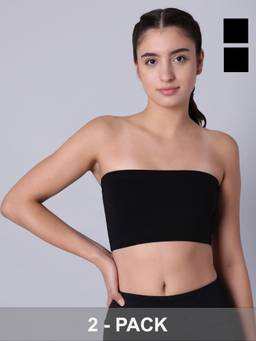 Sillysally - Double Layer Black Non Padded Non Wired Tube Bras (Pack Of 2)