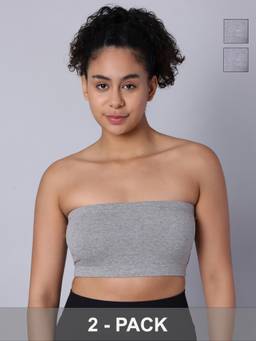 Sillysally - Double Layer Grey Non Padded Non Wired Tube Bras (Pack Of 2)