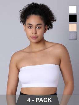 Sillysally - Double Layer Multi-Color Non Padded Non Wired Tube Bras (Pack Of 4)